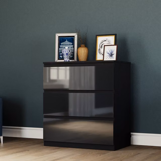 Vida Designs Glinton 3 Drawer Chest in Black Glossy Finish