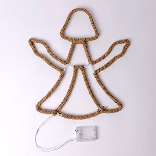 Shatchi Angel Silhouette LED Christmas Lights with Hemp Rope in Yellow and Beige, Battery Operated – 2