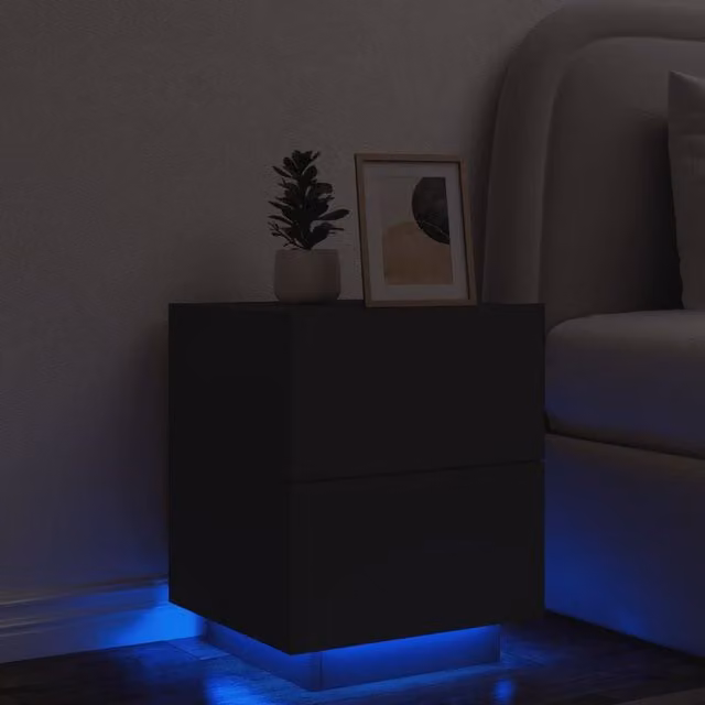Berkfield Home Modern Black Bedside Cabinet with Integrated LED Lighting and MDF Construction