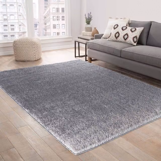 Desire Rugs Modern Plain Shaggy Rectangular Area Rug in Silver, W: 160 cm, L: 230 cm