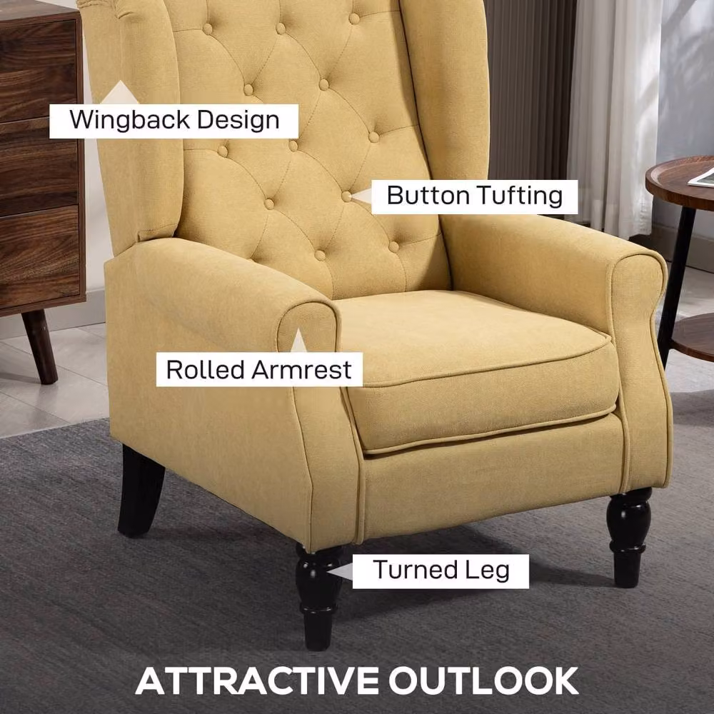 Wyld Haus Luyo Retro Wingback Accent Armchair in Yellow Fabric, H: 102 cm, W: 86 cm, D: 74 cm – 3