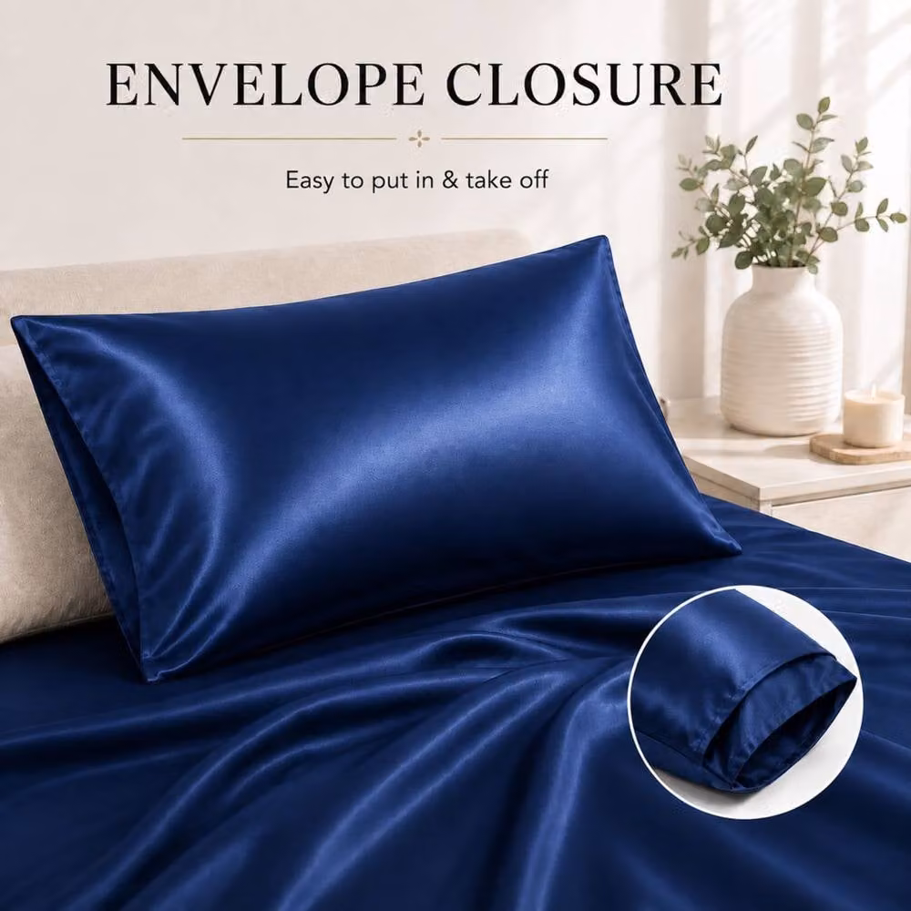 Pamposh Luxury Mako Satin Silk Pillow Cases, 4 Pack, Blue – 5