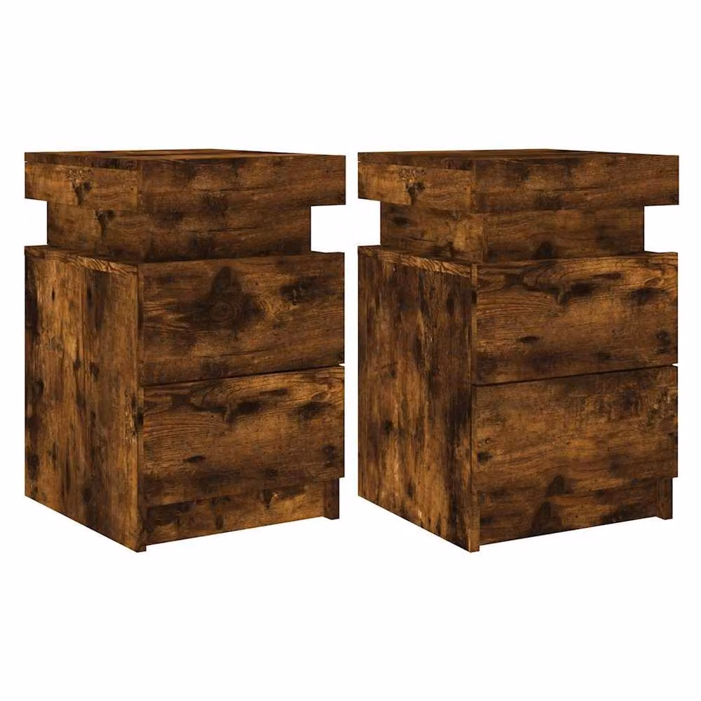Berkfield Home Beautiful Bedside Cabinets with Integrated LED Lights, Set of 2, Smoked Oak, Brown, W/D/H: 88.9 x 99.1 x 55 cm – 3