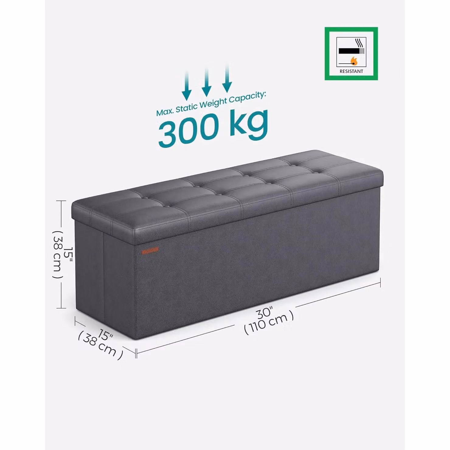 SONGMICS Large Foldable Storage Ottoman Foot Rest Cube Heavy Duty Bench in Grey – 2