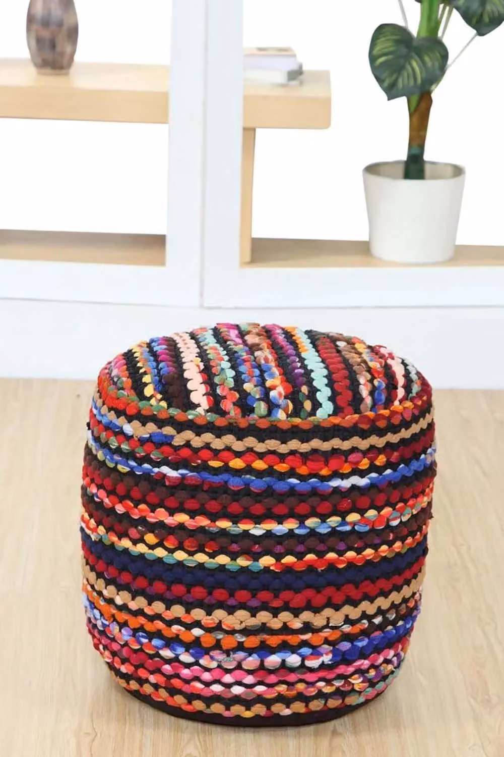 Homescapes Folk Woven Round Bean Filled Pouffe in Multicolour – 2