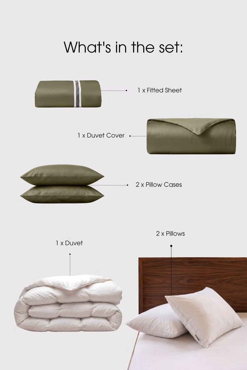 Bedable Sateen Bedding Bundle in Green, King Size, including Duvet and 2 Pillows – 2