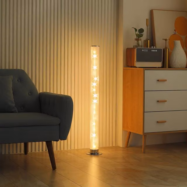 HOMCOM Modern RGB Floor Lamp with Remote Control and Star Effect in Transparent and Chrome