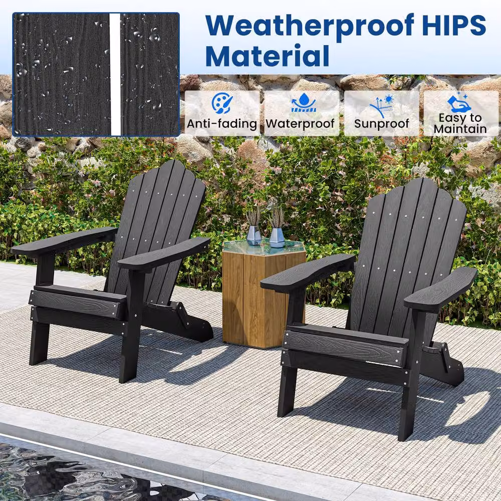 Costway Oversized Folding Adirondack Patio Chair with Armrests in Black – 5