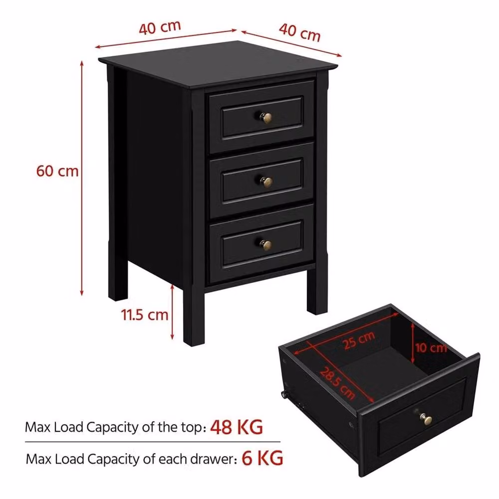 Kelvenix Bedside Table with 3 Drawers in Black and Bronze – 2