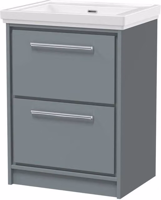 Balterley Modern 2-Drawer Floor Standing Bathroom Vanity with Fireclay Basin, Grey, Width: 60 cm