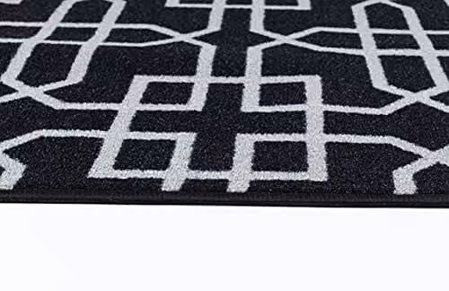 Desire Rugs Cubed Trellis Geometric Non-Slip Machine Washable Indoor Runner Mat, Black, W: 80 cm, D: 300 cm – 6