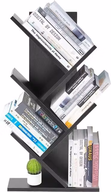 KOMORE Tree Shape Multi Tier Wooden Bookshelf in Black