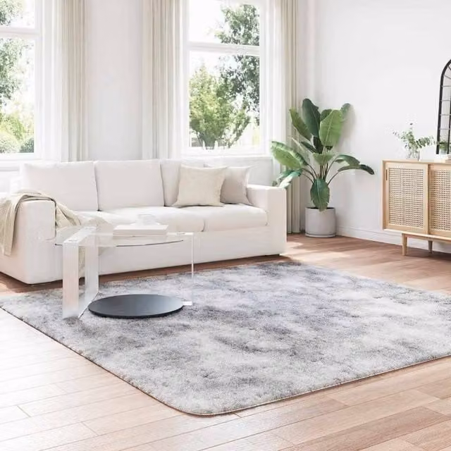 Berkfield Home Navarra Shaggy High Pile Rug in Silver Grey, W/D/H: 240 x 240 x 1 cm, Polyester – 1