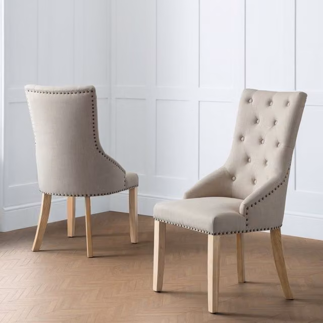 Julian Bowen Loire Set of 2 Buttoned Back Upholstered Dining Chairs in Beige