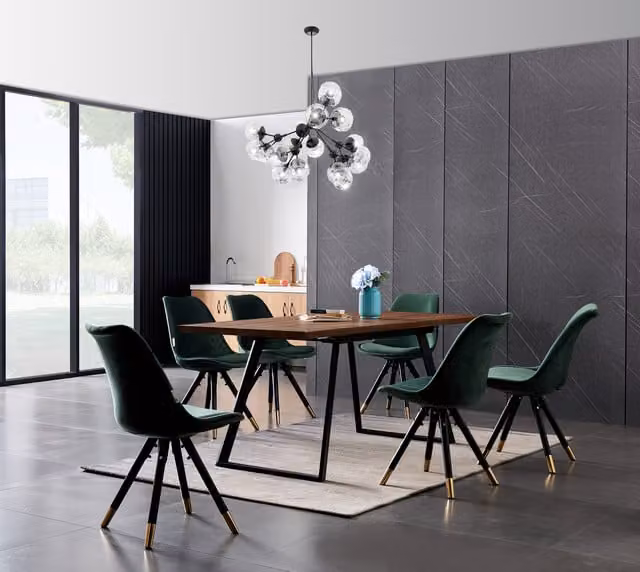 Life Interiors Sofia Toga LUX Extendable Dining Set with Rectangular Table and 6 Chairs in Green and Gold