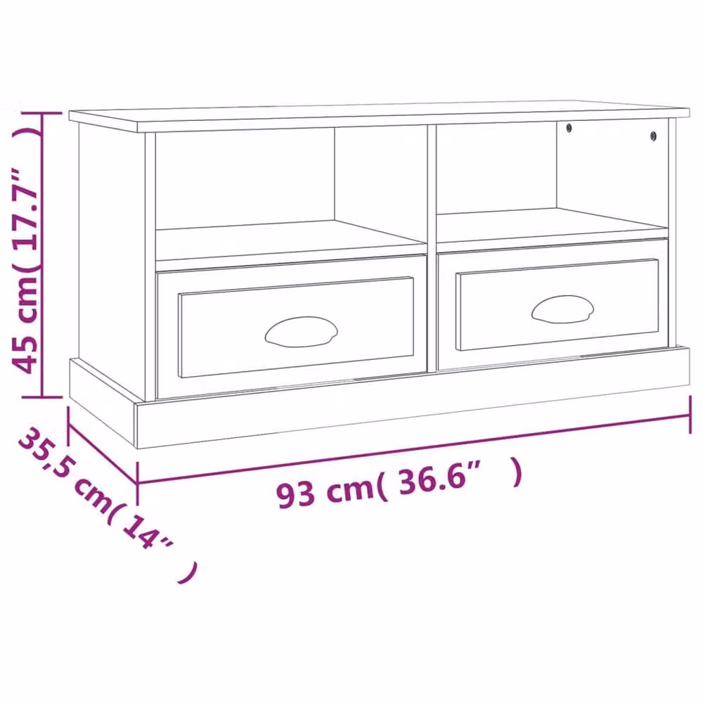 Berkfield Home Modern Grey Sonoma TV Cabinet, W/D/H: 93 x 35.5 x 45 cm – 4