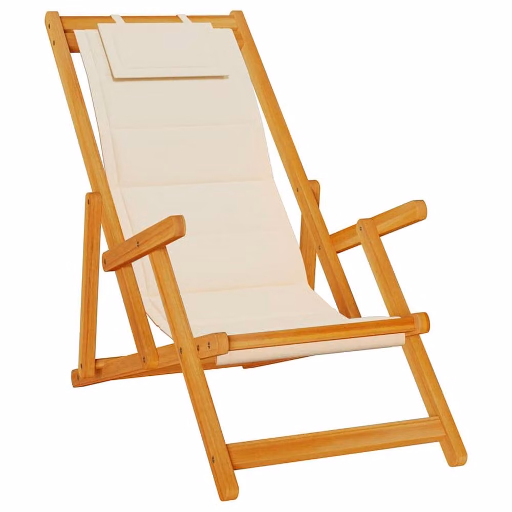 Berkfield Home Beautiful Folding Beach Chair with Armrests and Adjustable Headrest in Beige Acacia Wood – 2