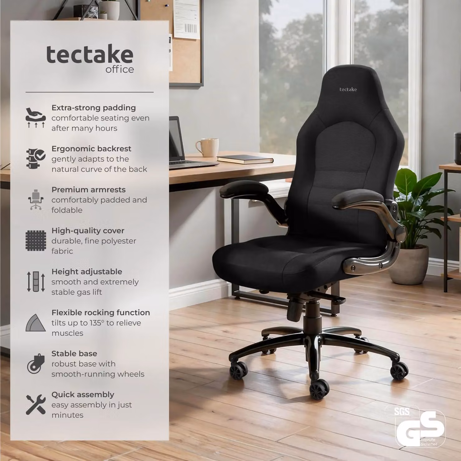 tectake Springsteen Executive Office Chair in Black with Armrests and Swivel Function – 2