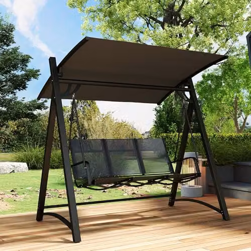 Outsunny 3 Seater Garden Swing Bench with Adjustable Canopy, Grey, W/D/H: 188 x 130 x 183 cm – 7