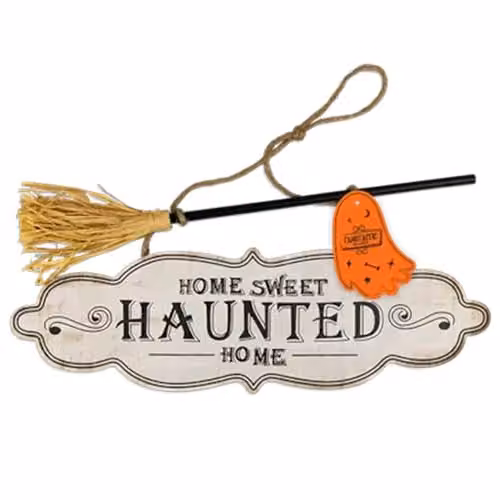 Garden Greatness Haunted Home Wooden Hanging Plaque Decoration, Multicolour, Height: 40 cm – 1