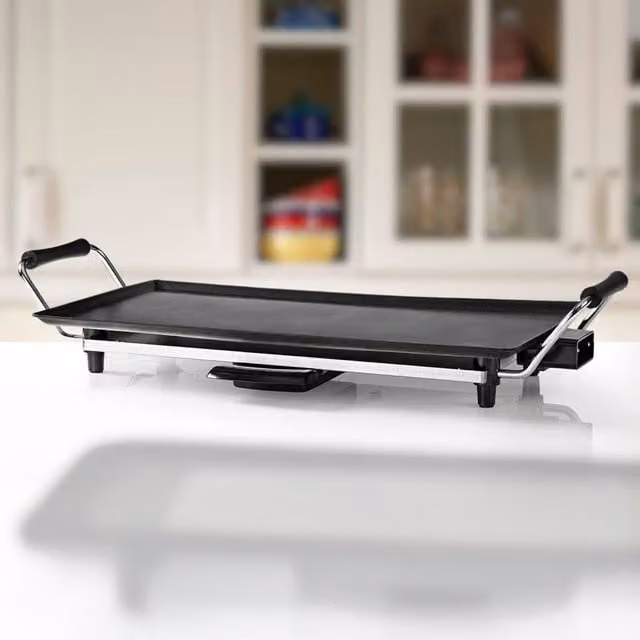 Nedis Teppanyaki Table Grill with Non-Stick Smooth Plate and Adjustable Thermostat, Black, W: 47.5 cm, D: 26.5 cm