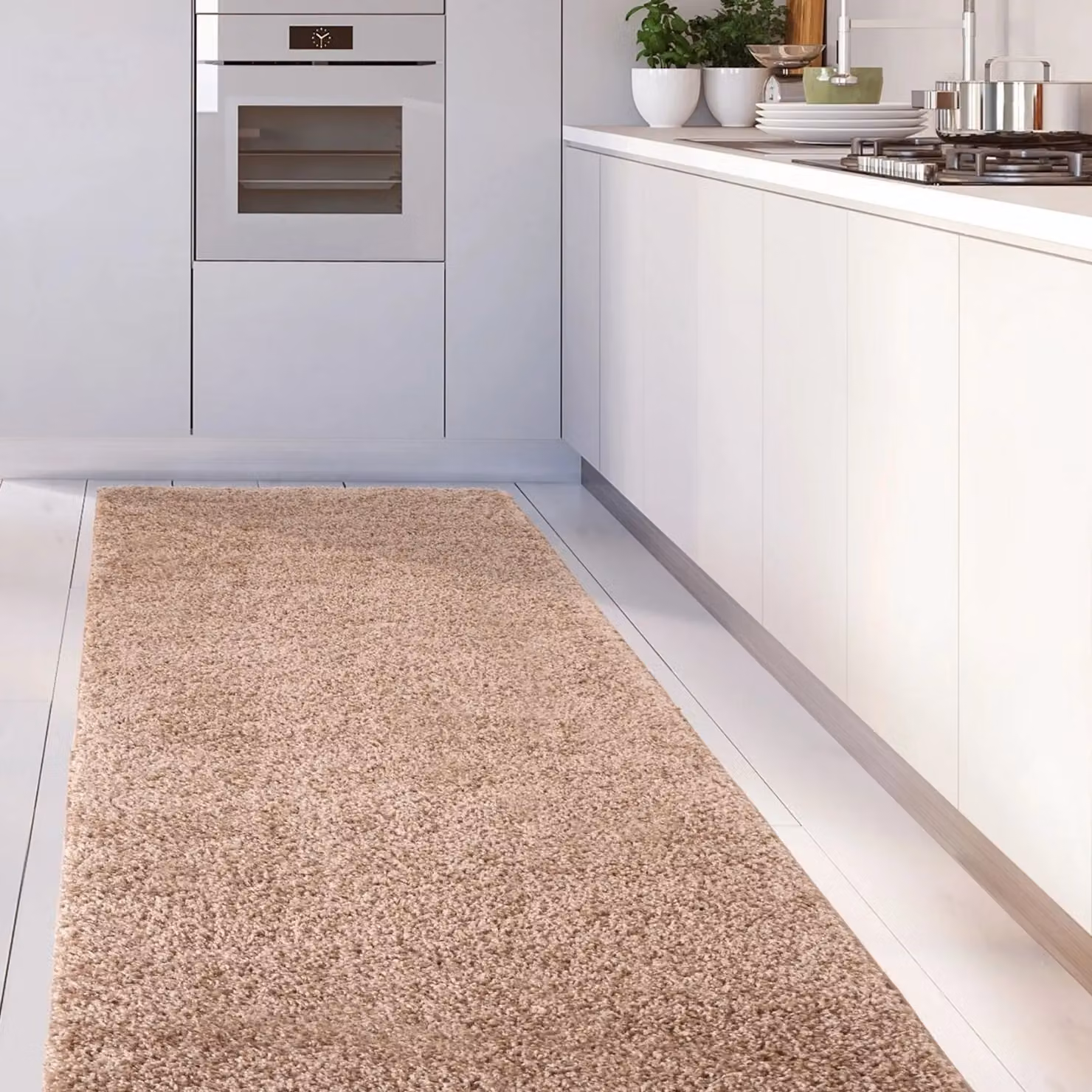 THE RUGS Beige Plain Soft High Pile Shaggy Rectangular Rug, W: 140 cm, D: 200 cm – 6