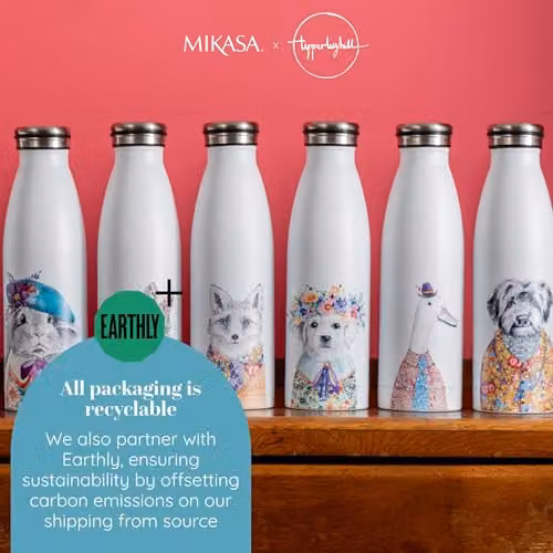 Mikasa Tipperleyhill Stainless Steel Vacuum Insulated Water Bottle with Hedgehog Illustration, White and Multicolour, 500ml – 3