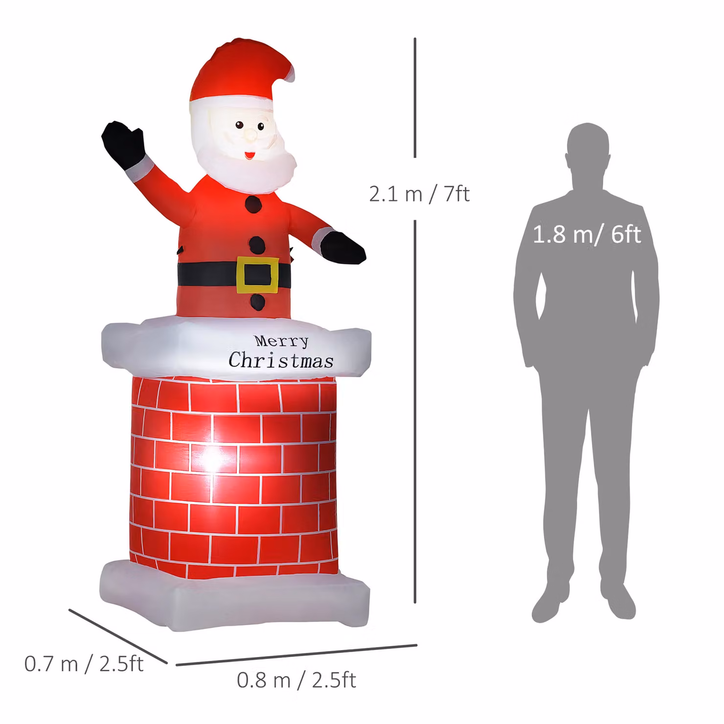 HOMCOM 7ft Christmas Inflatable Santa Claus Blow Up Outdoor Garden Display in Red and Multicolour – 3