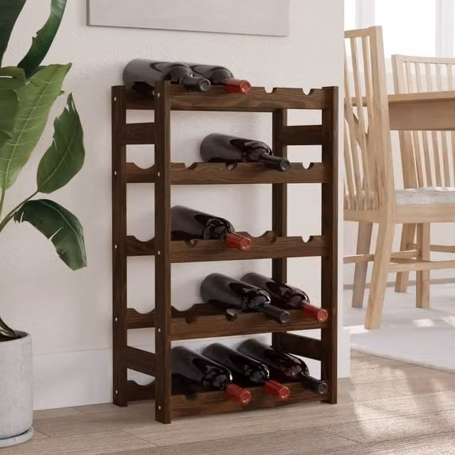 Berkfield Home Rustic Brown Solid Pine Wall Mounted Wine Rack for 20 Bottles – 1
