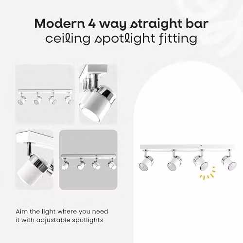 ValueLights Rosie 4 Way Adjustable Ceiling Bar Spotlight in Black and Chrome Metal – 1