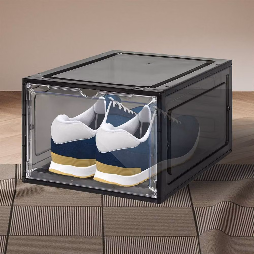 Kelvenix 6 Pack Stackable Transparent Black Shoe Storage Boxes made of Solid Acrylic Plastic – 4