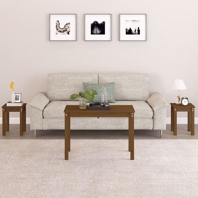 Berkfield Home Nesting Tables, 3 Piece Set in Honey Brown Solid Pine Wood