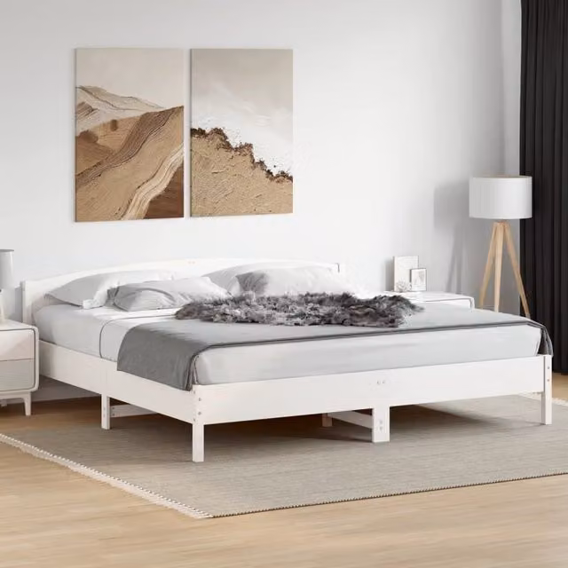 Berkfield Home Super King Solid Wood Pine Bed Frame, White, W/D/H: 180 x 200 cm – 1