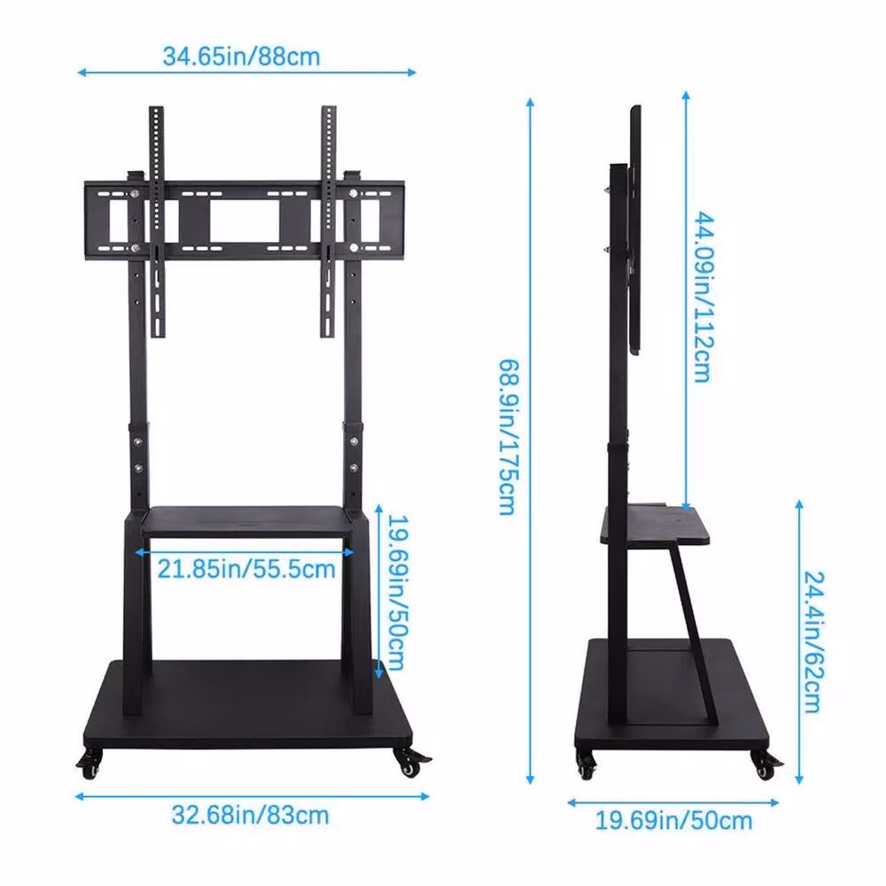 FLAVORA Mobile TV Cart Stand in Black, Fits Screens up to 100 inch with 80kg Capacity – 2