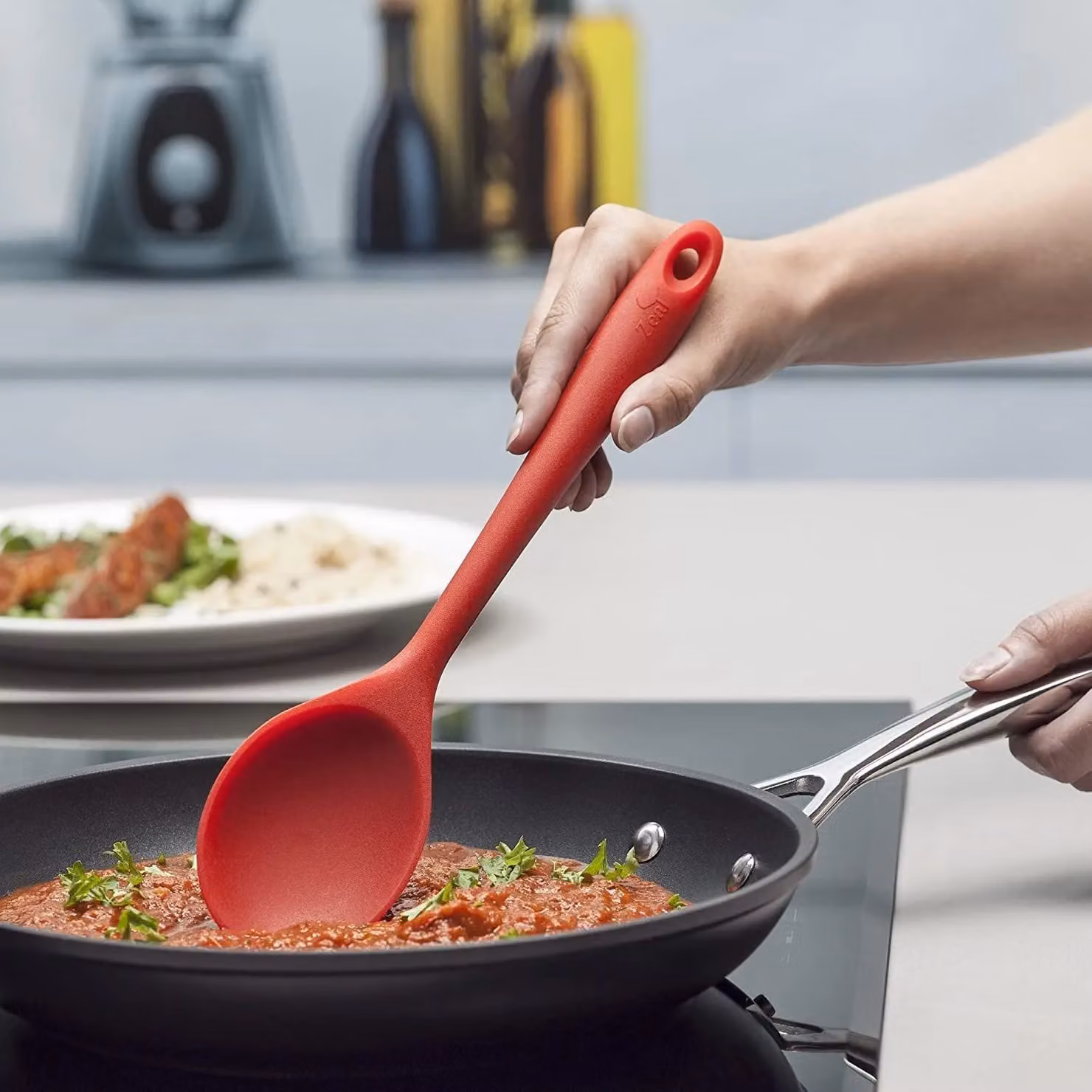 Zeal Red Silicone Non-Scratch Oval Cooking Spoon, 28 cm – 4