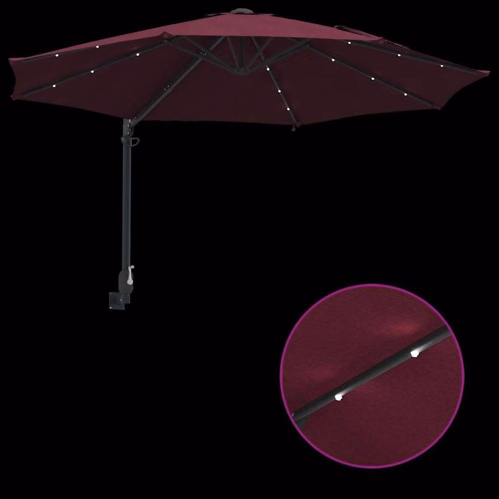 Berkfield Home Wall-mounted Garden Parasol with LEDs in Red – 6