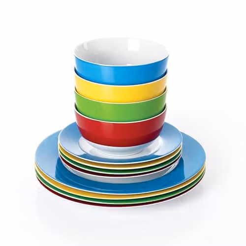 Waterside 12-Piece Multicolour Striped Porcelain Dinner Set