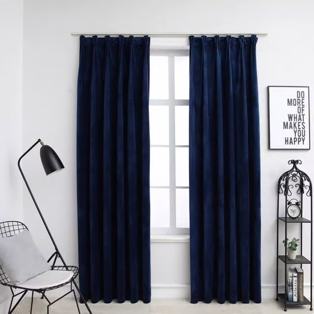 Berkfield Home Blackout Velvet Curtains, 2 Pack, Blue, W: 140 cm, H: 245 cm