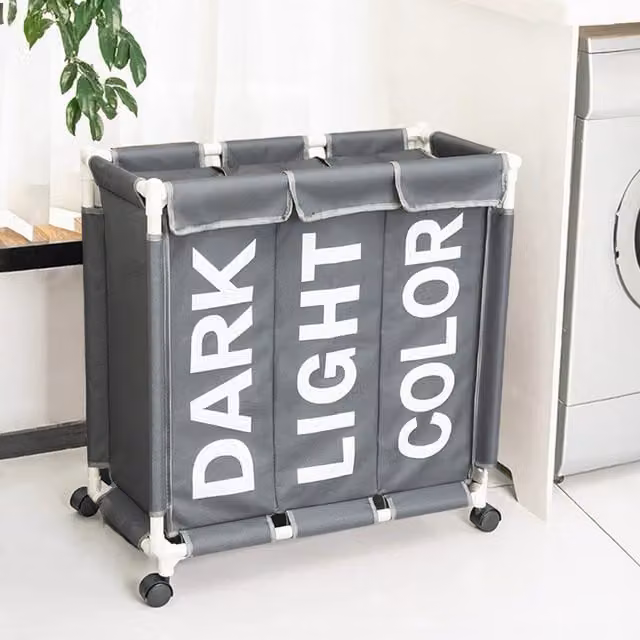 Lifeideas 3 Large Fabric Laundry Baskets with Wheels, Grey