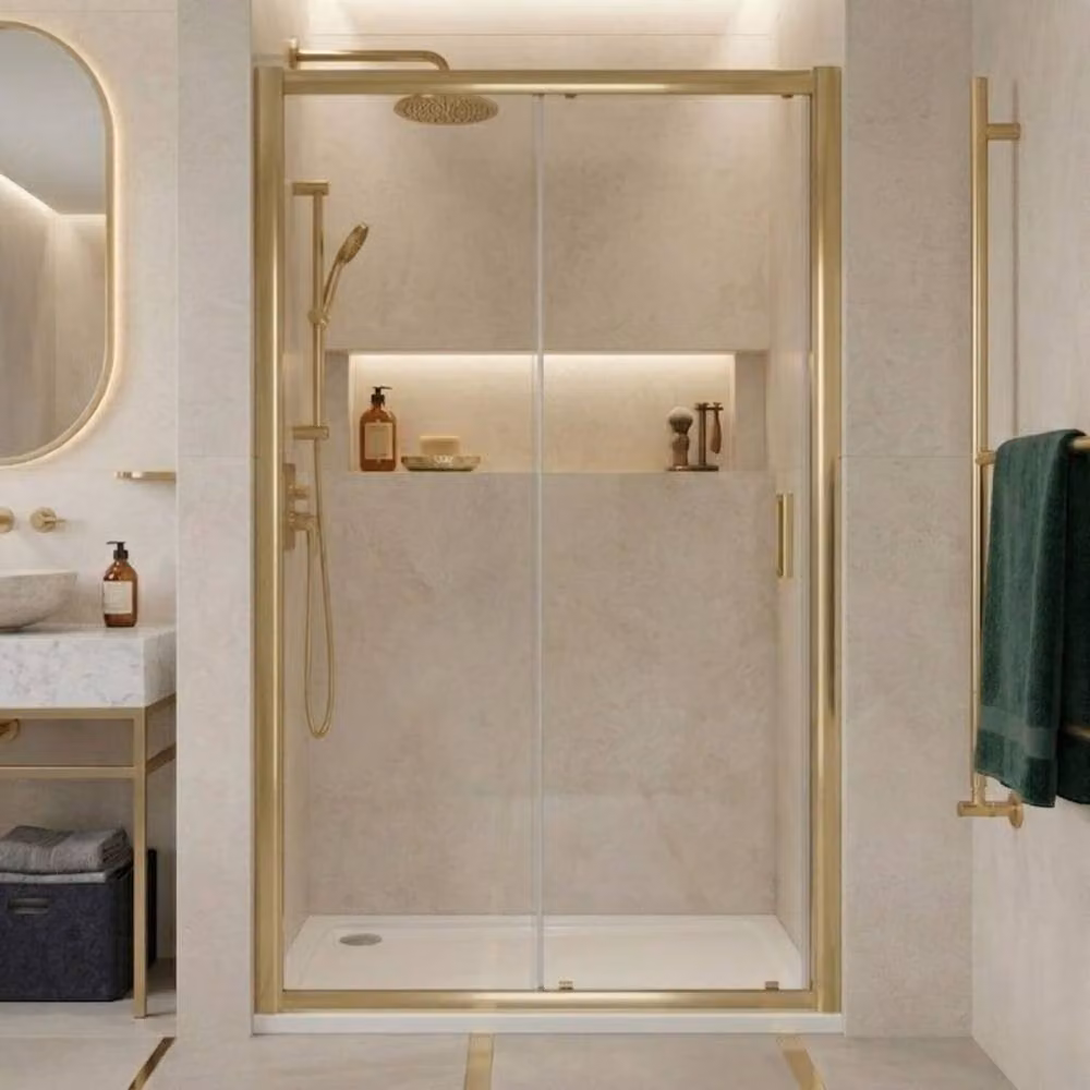 Balterley Ellenhall Rectangular Sliding Glass Shower Door with 8mm Toughened Safety Glass, W/D/H: 139 x 3.1 x 185 cm, Black or Gold – 2
