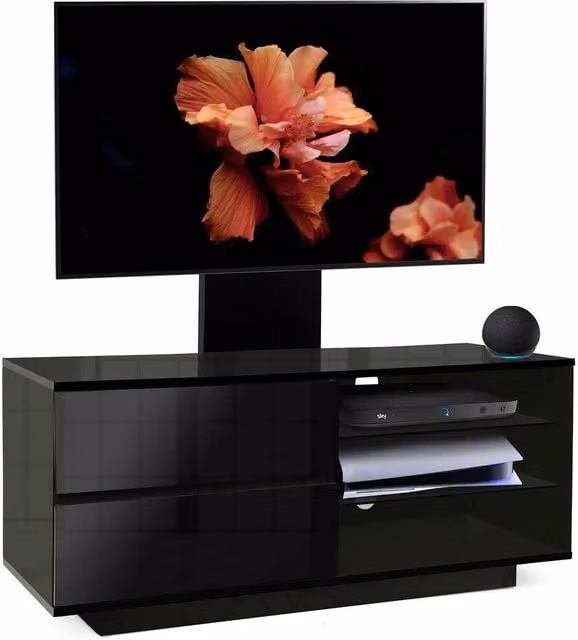 Centurion Supports Gallus Gloss Black TV Cabinet with 2 Drawers, 2 Shelves and Mounting Arm for 32 to 55 inch LED/LCD/Plasma Screens, W/D/H: 110 x 39.5 x 47.5 cm