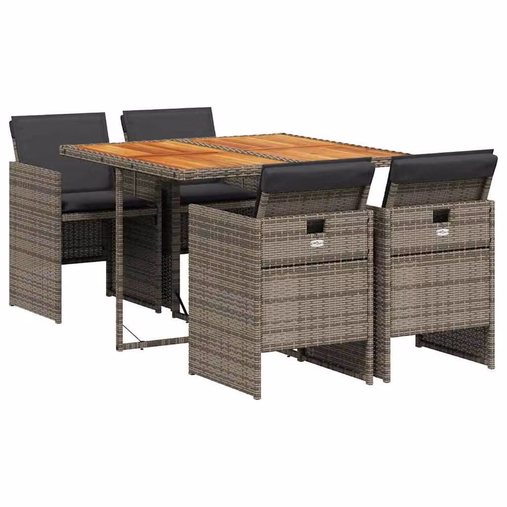 Berkfield Home 5 Piece Grey Poly Rattan Garden Dining Set with Cushions – 2