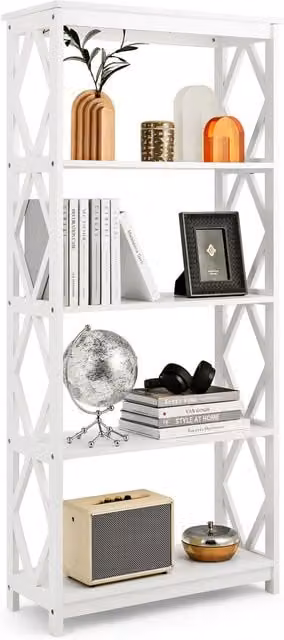 Costway 5-Tier Freestanding Modern Bookshelf in White