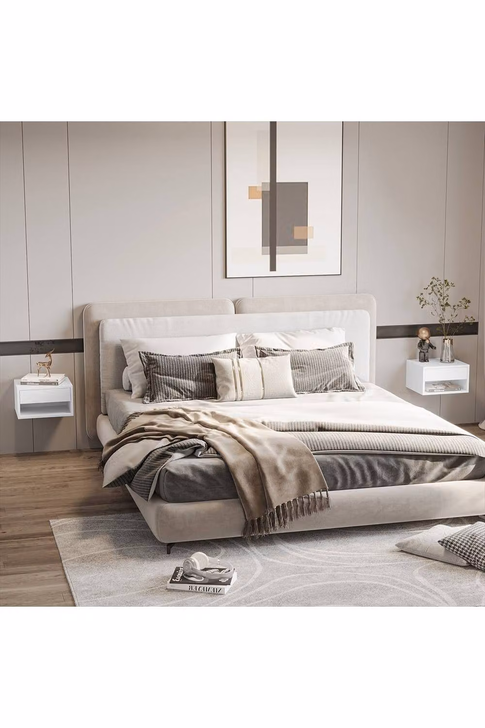 ERGOVEXA Set of Two Glossy White Floating Bedside Tables – 2