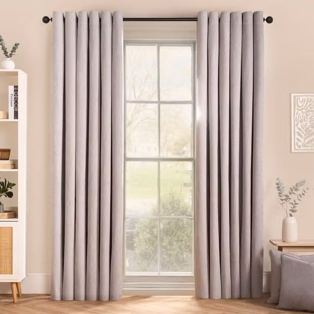 OHS Woven Texture Pair of Grey Blackout Eyelet Curtains, Width: 228 cm, Drop: 228 cm – 1