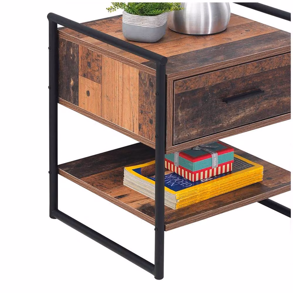 Timber Art Design Abbey Bedside Cabinet in Rustic Brown with 1 Drawer – 3