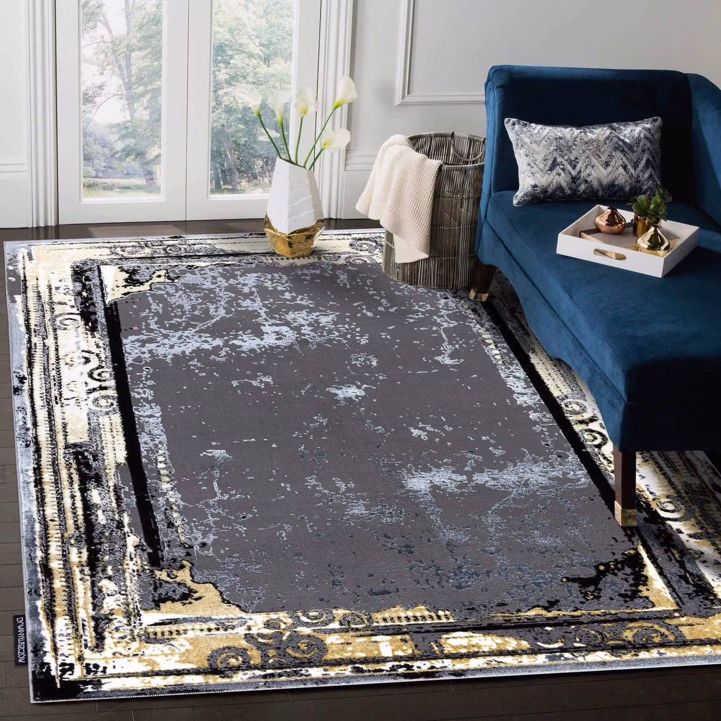 RugsX De Luxe Grey Rectangular Polyester Rug with High-Low Effect, W: 120 cm, L: 170 cm – 4