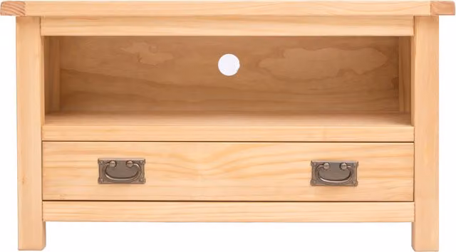 Cabinet Bits Lugo Waxed Pine 1 Drawer TV Cabinet in Light Brown with Brass Drop Handle