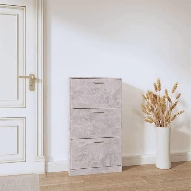 Berkfield Home Modern Grey Shoe Cabinet with Tilting Compartments and Internal Drawers, W: 59 cm, D: 17 cm, H: 108 cm – 1