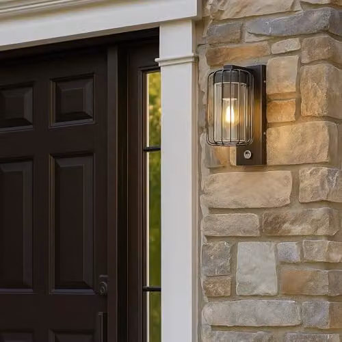 CGC Lighting Alvin Black Modern Outdoor Cage Wall Lantern with PIR Motion Sensor and E27 Bulb Holder – 5